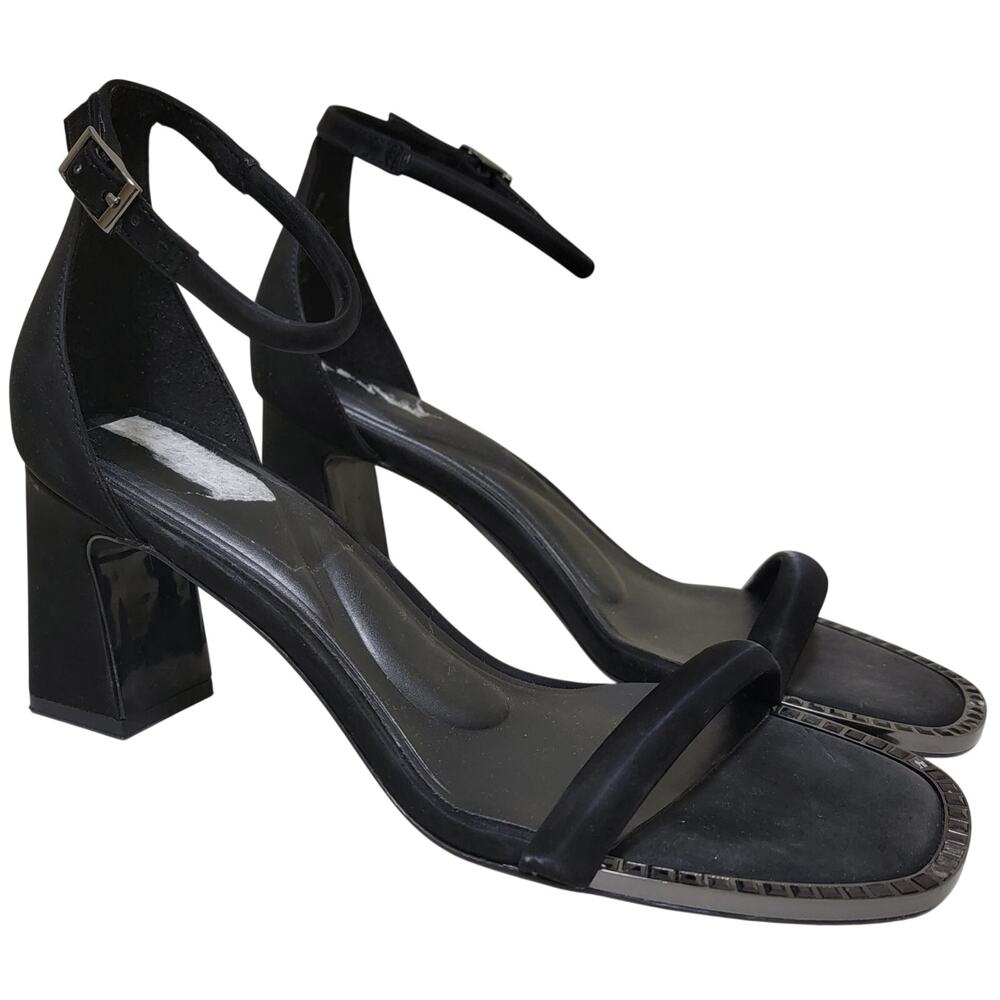 DKNY Women Block Heel Ankle Strap Sandals Size US 9.5M Black Satin